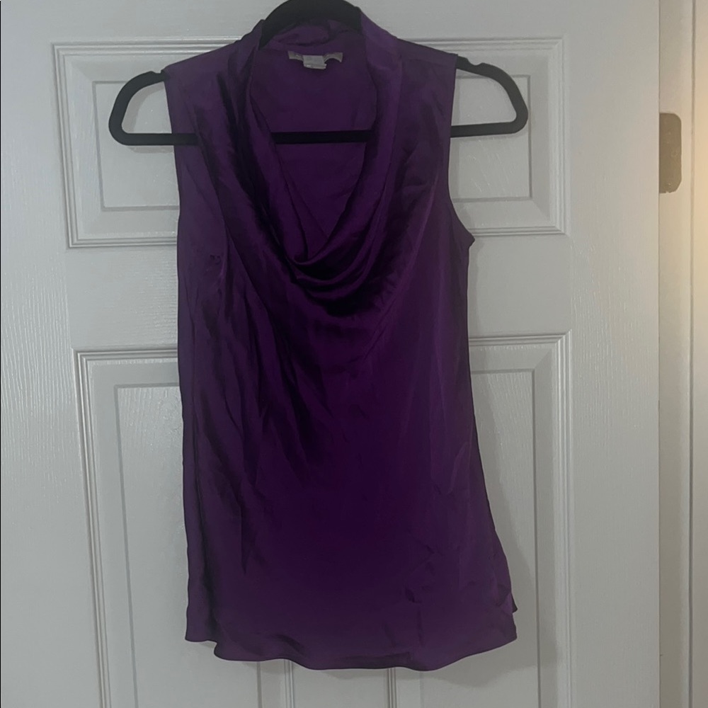 Banana republic royal purple cowl neck sleeveless satin XS 0 2 blouse top shirt